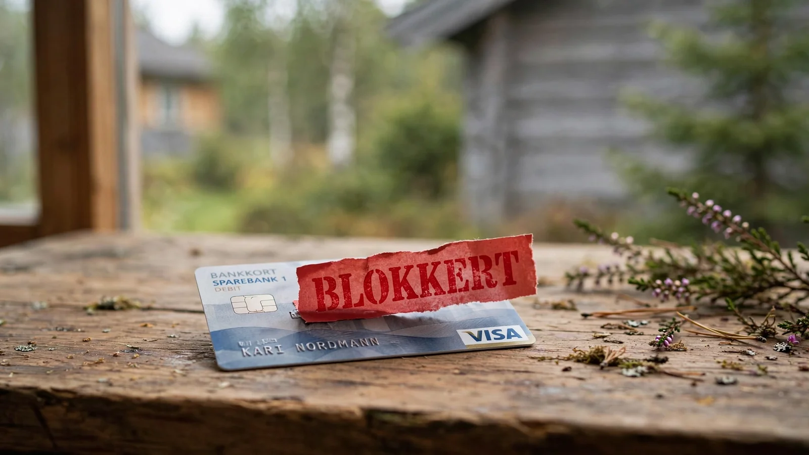 Betalingskort på bord med et rødt sperremerke over