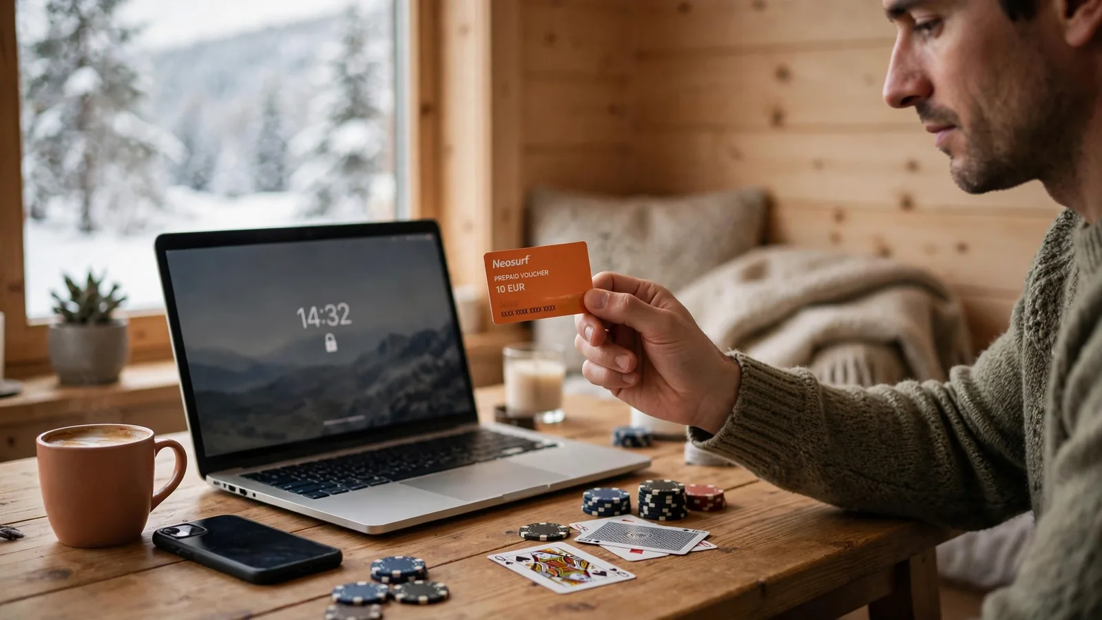 Neosurf-prepaid voucher på et norsk spillebord