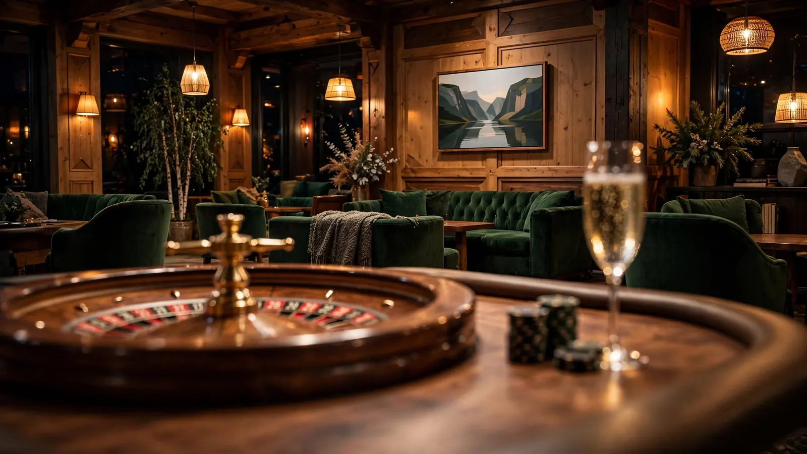 Elegant norsk casinospill med rulett og jetonger